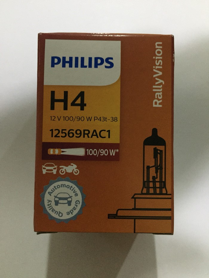 Bohlam, Lampu Halogen Depan Mobil H4 Philips 12V 100/90W Rally Vision (Asli)