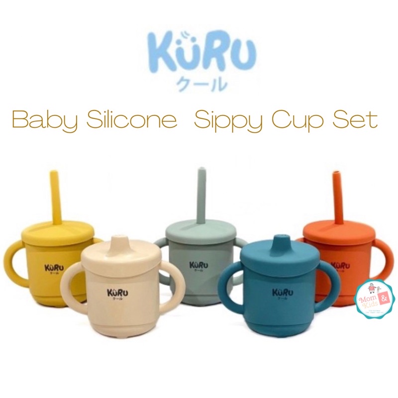 Kuru Baby Silicone Sippy Cup Set | Gelas Silikon Bayi + Straw