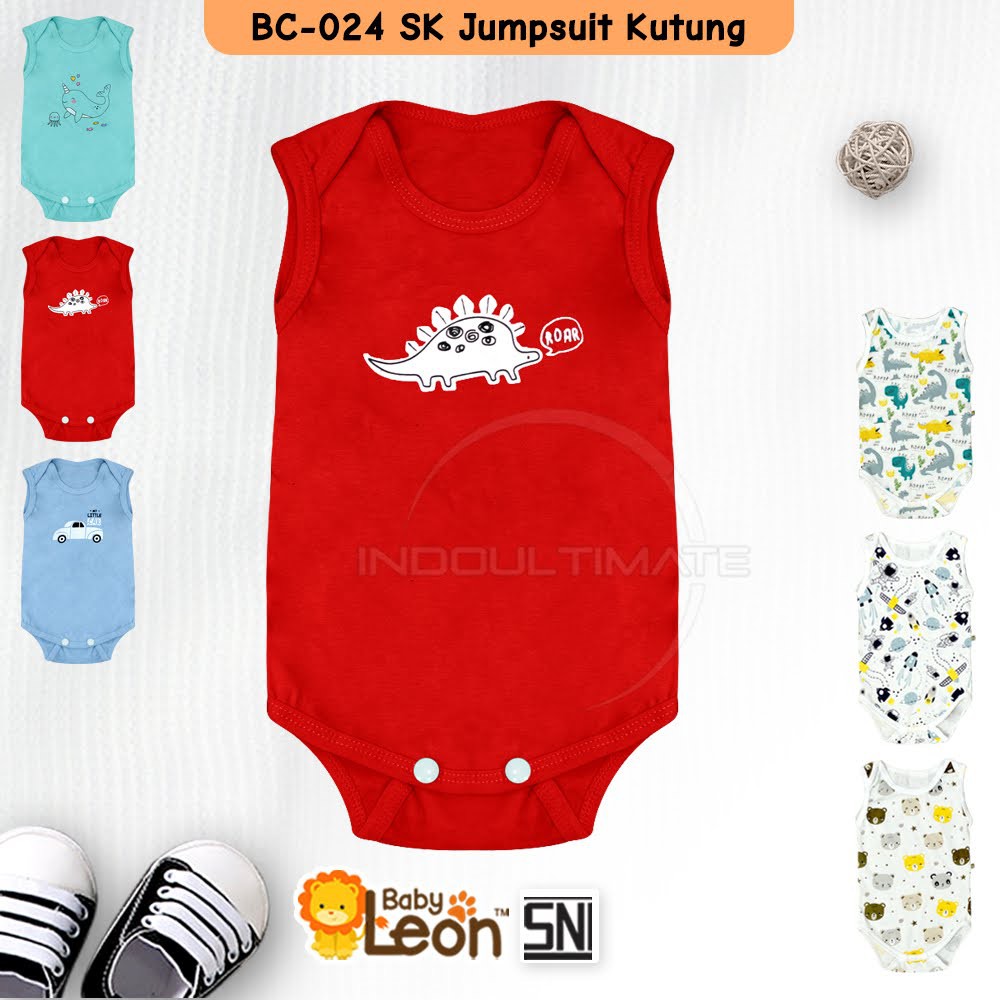 1pc Jumper Bayi Lengan Kutung COTTON BABY LEON Jumpsuit Anak Bayi Balita BodySuit Baju Bayi BC-024SK-Red Dino