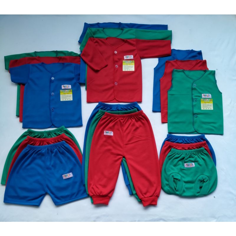 Paket Baju Celana Bayi Baru Lahir(18 pcs/9 Stel)Paket Newborn Polos Warna Rainbow Hijau Merah Biru