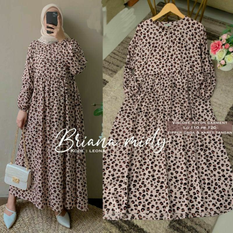 BRIANA MIDI MOTIF LEONA / MIDI DRESS KATUN RAYON / MIDI DRESS JUMBO BUSUI / MIDI DRESS MOTIF LEOPARD