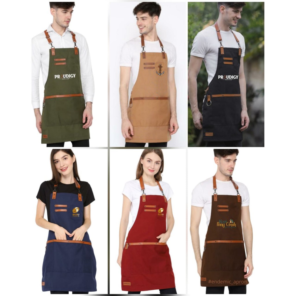 Apron Barista Celemek Coffee shop Apron barbershop kanvas pvc waterproof &amp; synthetic leather for barista/barbershop