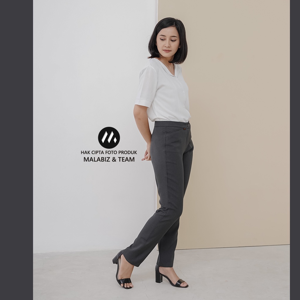 SHANNON  DARK GREY - Celana Kantor Wanita Slim Fit Bahan Stretch dan Tebal Celana Formal Wanita Celana Panjang wanita Hitam Celana Dasar Wanita Basic Standar Kerja Malabiz