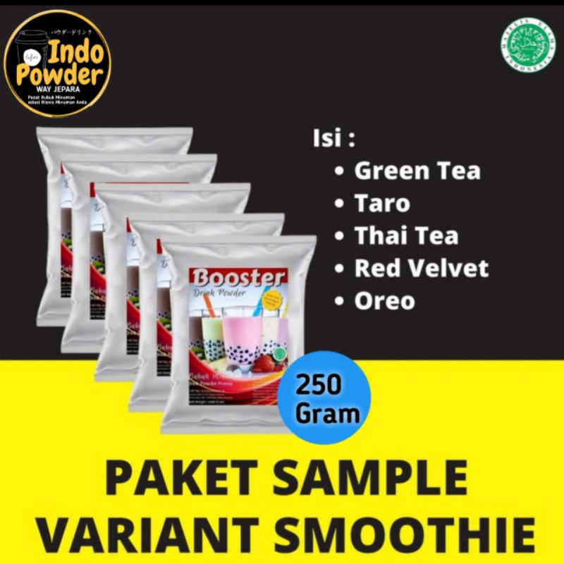 

paket Sample dg 5 Varian Rasa , Green tea,Taro,Thaitea,Redvelvet,Oreo berat isi 250gram