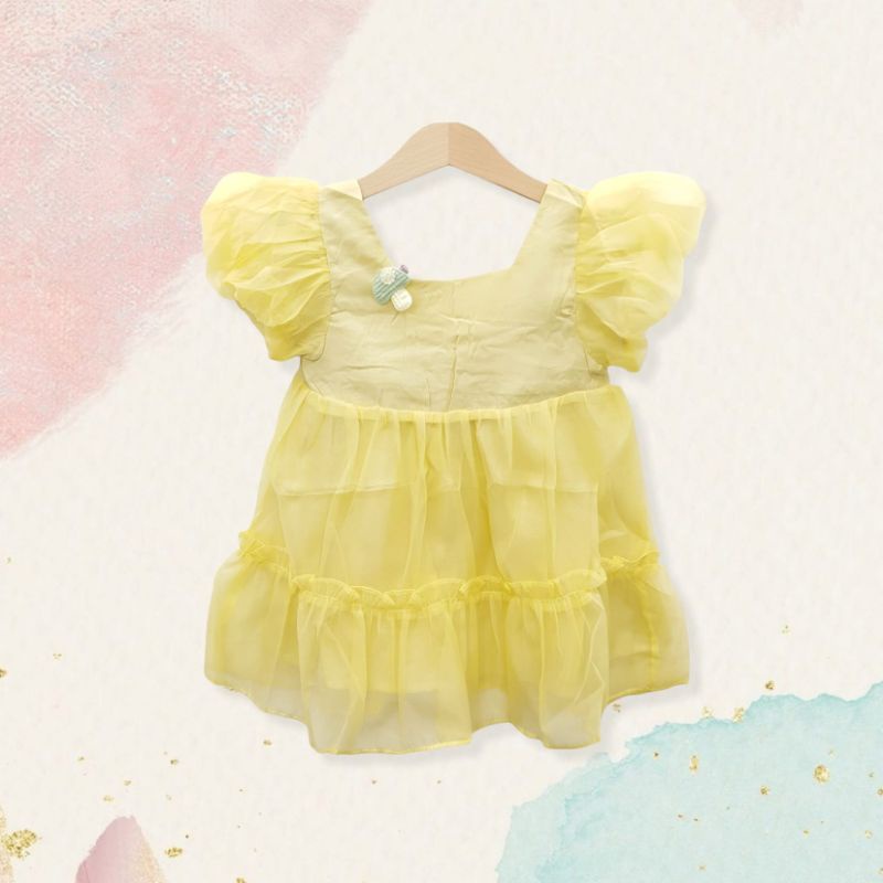 golden heart tutu dress / dress princess anak bayi / gaun pesta baby tile tule pink biru putih-Ruffle yellow