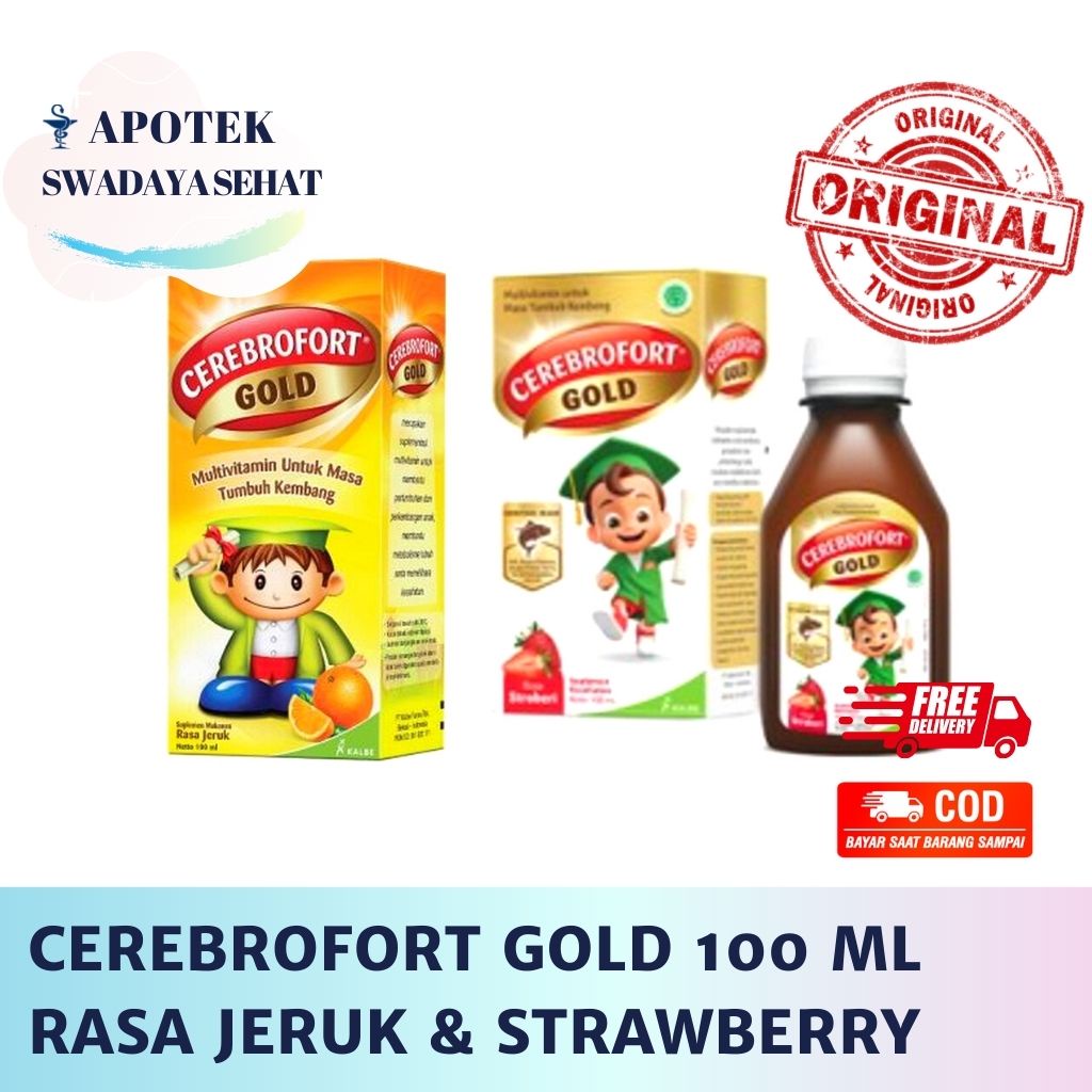 CEREBROFORT GOLD 100 ML Rasa Jeruk dan Strawberry - Vitamin Suplemen Anak Daya Tahan Tubuh