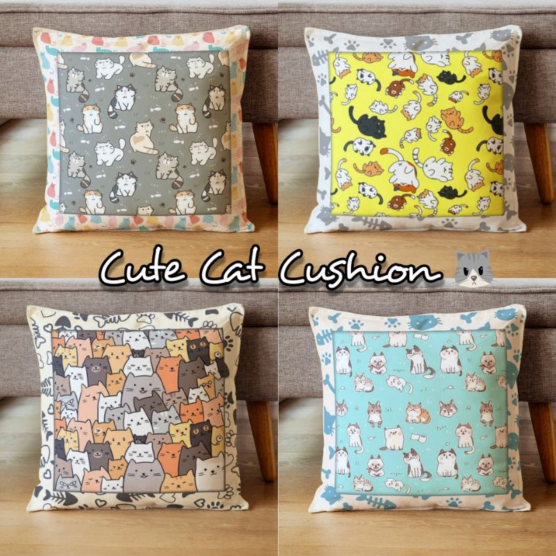 BANTAL SOFA PRINT MOTIF CUTE CAT KITTEN KUCING 40X40 CM