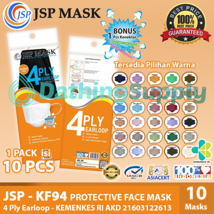 Masker Medis JSP KF94 4 PLY Premium isi 10 PCS Model KF 94 Convex Korea Terdaftar Kemenkes