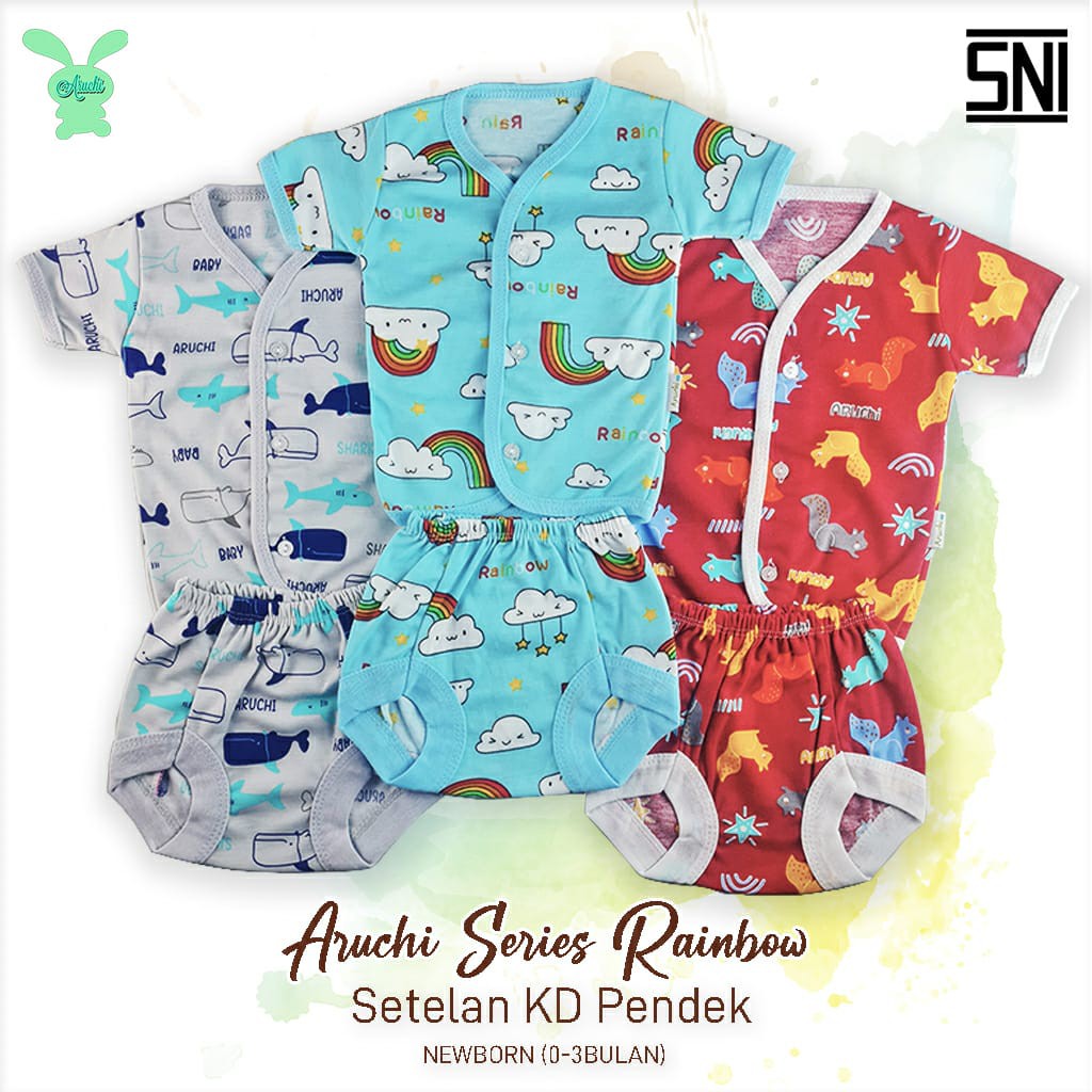 Aruchi Baby Setelan Pendek Celana Pop 0-3 bulan - Aruchi baju bayi