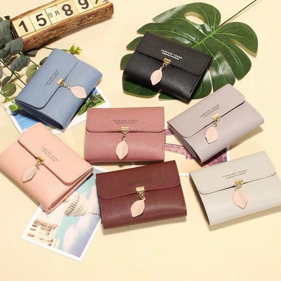 ASIN829 DOMPET PENDEK DOMPET LIPAT DAUN WANITA IMPORT LUCU A18 Dompet koin tipis sederhana wanita / pemegang kartu