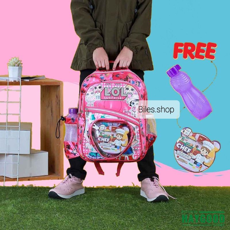 BONUS MISTING DAN BOTOL MINUMAN .. Tas sekolah anak  perempuan karakter LOL TAS WANITA