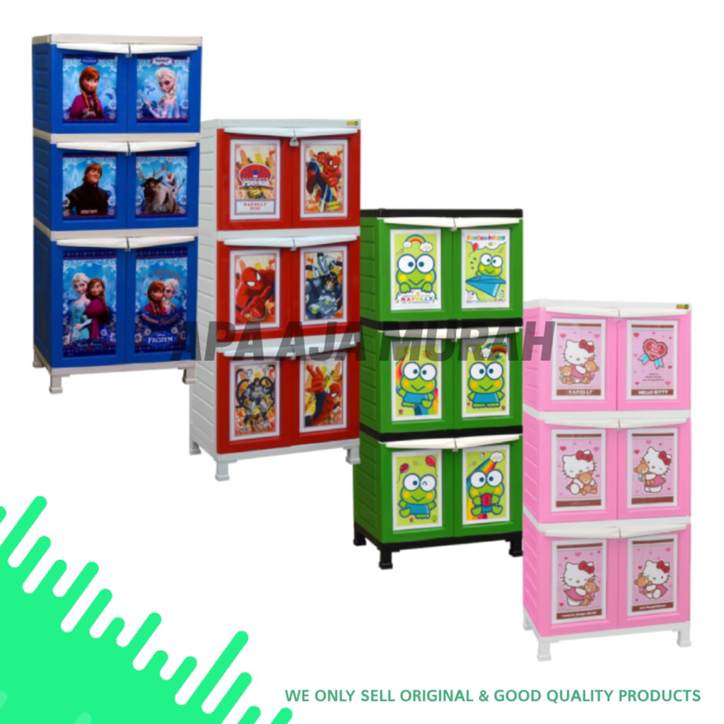 LEMARI PLASTIK ANAK MURAH // LEMARI FROZEN / HELLOKITTY / SPIDERMAN / KEROPI - NAPOLLY BCBC KARAKTER