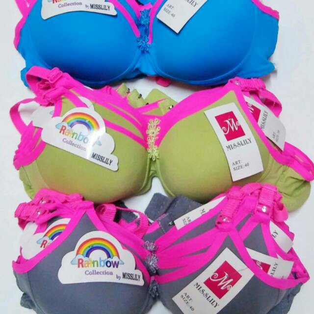 RUMI |  Bra Rainbow Full Cup Tanpa Kawat / Bh Wanita Busa Tipis Kait 2 Size 34 36 38 Rainbow