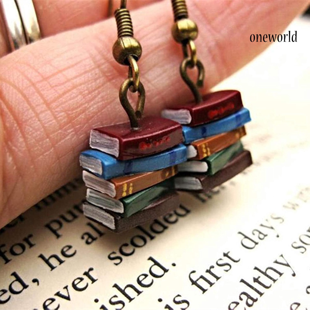 OW# Ear Hook Exquisite Books Shape Multicolor Book Stack Women Earrings Dangle for Daily Life