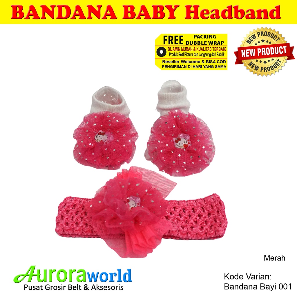 Auoraworld Baby Headband Bandana SET Bando Bayi + Kaos Kaki Bayi Premium Motif Hello Kitty Import Quality