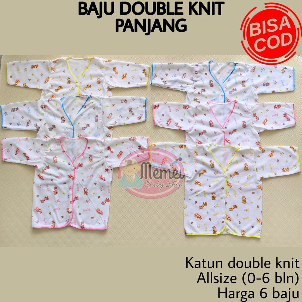 1 LUSIN (12 pcs) Baju bayi panjang DOUBLE KNIT halus lembut GROSIR