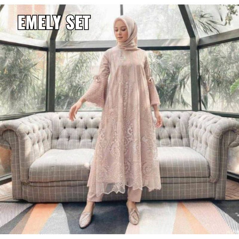 EMELY SET(ATASAN +CELANA)/BROKLAT SET/BAJU WANITA SET/KEBAYA SET/TUNIK SET/TUNIK DRESS/TUNIK JUMBO