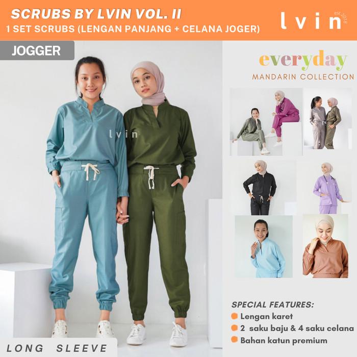 Medical [ Lvin ] Mandarin Collar Baju Oka Joger Lengan Panjang / Baju Jaga Oka