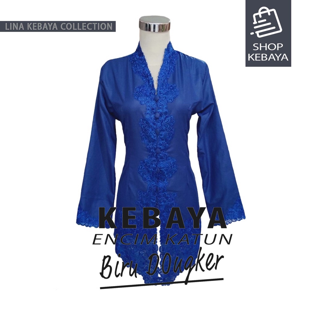 Kebaya Encim Kartini Bordir Modern Biru Dongker Lengan Panjang