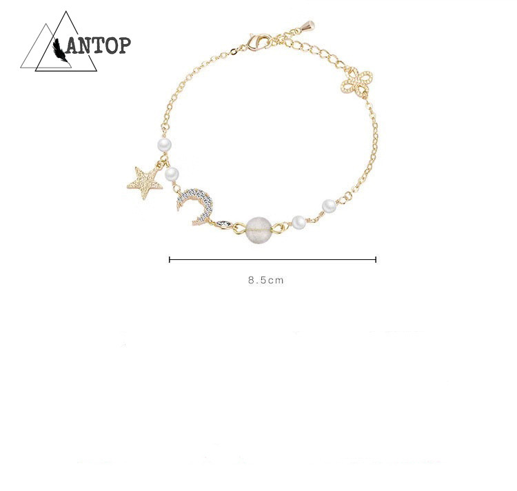 Gelang Liontin Bintang Dan Bulan Gaya Gelang Bangle Mutiara Aksen Pita Gaya Korea Untuk Wanita Women Jewelry Accessories Gifts ANTOP