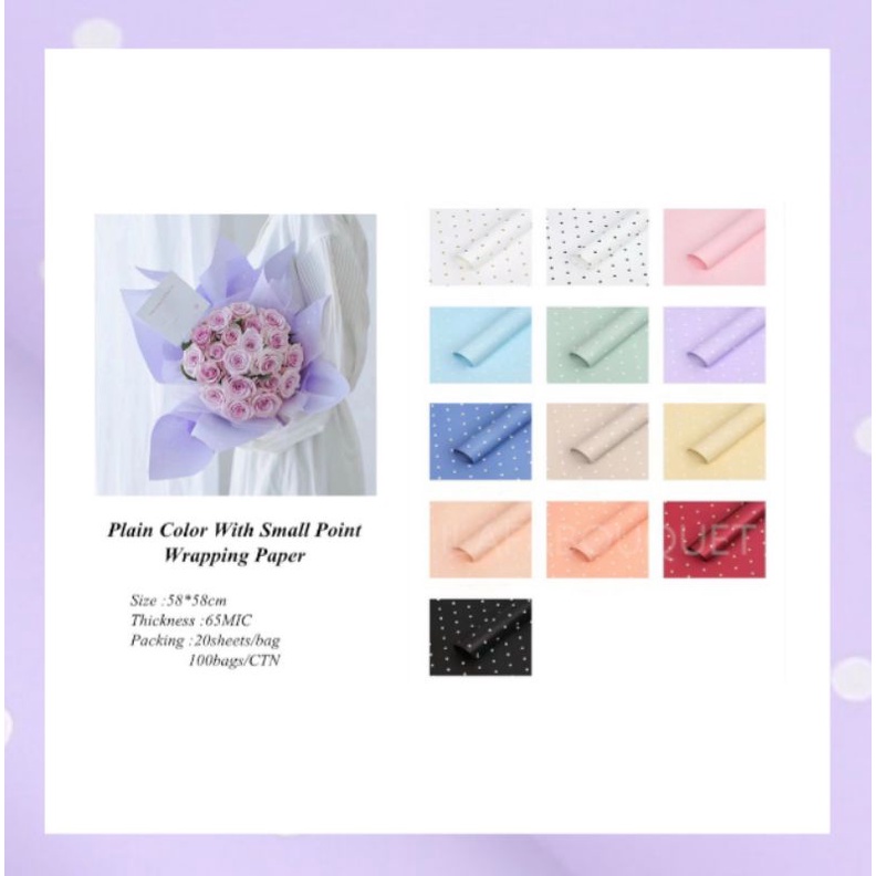 

[5 LEMBAR] [1 LEMBAR] POLKADOT PASTEL COLOUR BOUQUET PAPER / KERTAS BOUQUET / SINOWRAP / CELLOPHANE PAPER / KERTAS CELLPHANE / FLOWERS PAPER / KERTAS BUNGA