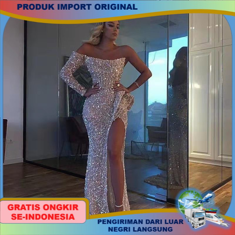 Pakaian Wanita import afrika eropa amerika Baru Bahu style terbuka Gaun Perjamuan rok cewek belah pa