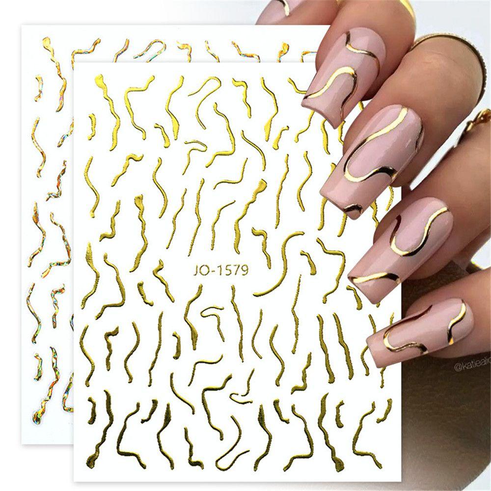 Solighter 3DNail Stiker Garis Emas Wave Stripe Nail Art Dekorasi