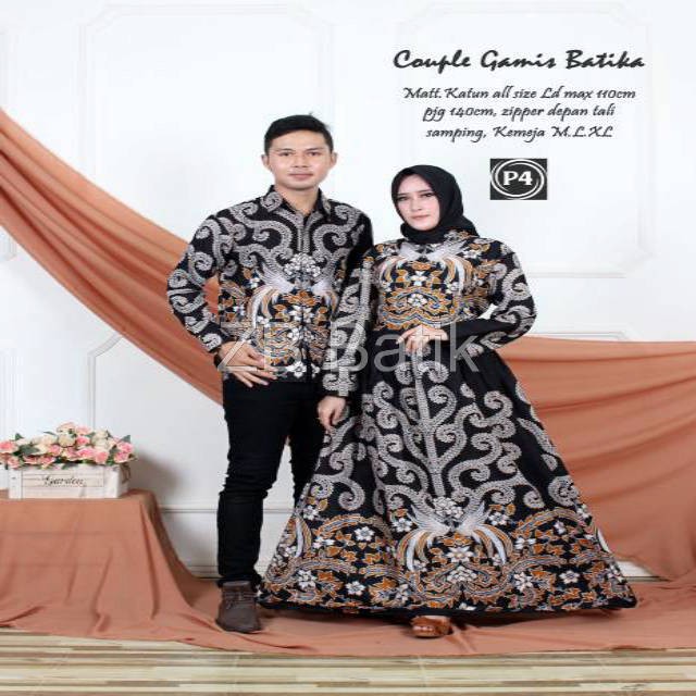 ZB Batik - Batik Couple Gamis Sarimbit Modern Cowok Kemeja Cewek Gamis