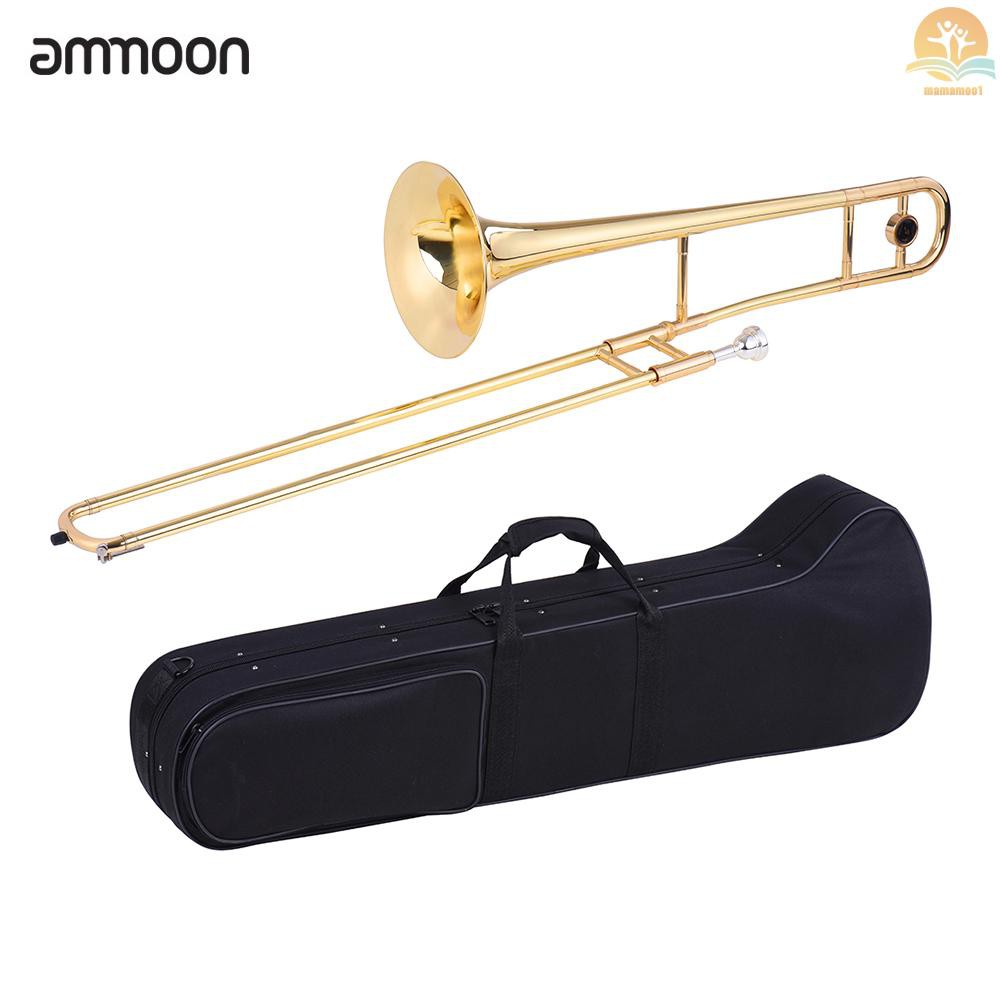 Ammoon Alto Trombone Brass Gold Lacquer Bb Tone B Flat Mouthpiece Dengan Case Tongkat Pembersih