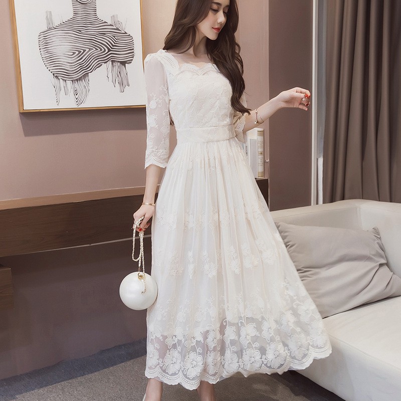  Long  Dress  Model Slim Gaya Korea Bahan  Lace Ada Ukuran 