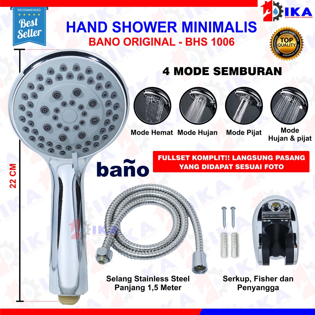 Shower Mandi Simple Set 3 Pcs 1040-Shower Head Set / Kepala Shower Mandi dengan 5 Mode Air Head Shower Handheld - Paket Hemat Hand shower + Braket Shower system + Selang 150cm