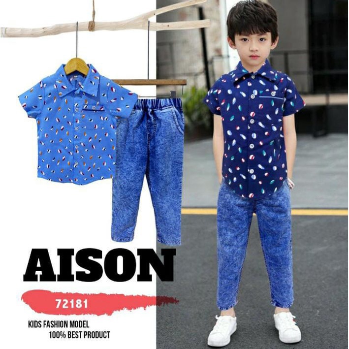 GROSIR 3PCS KEMEJA JEANS PANJANG AISON SZ 468 (2-3THN)