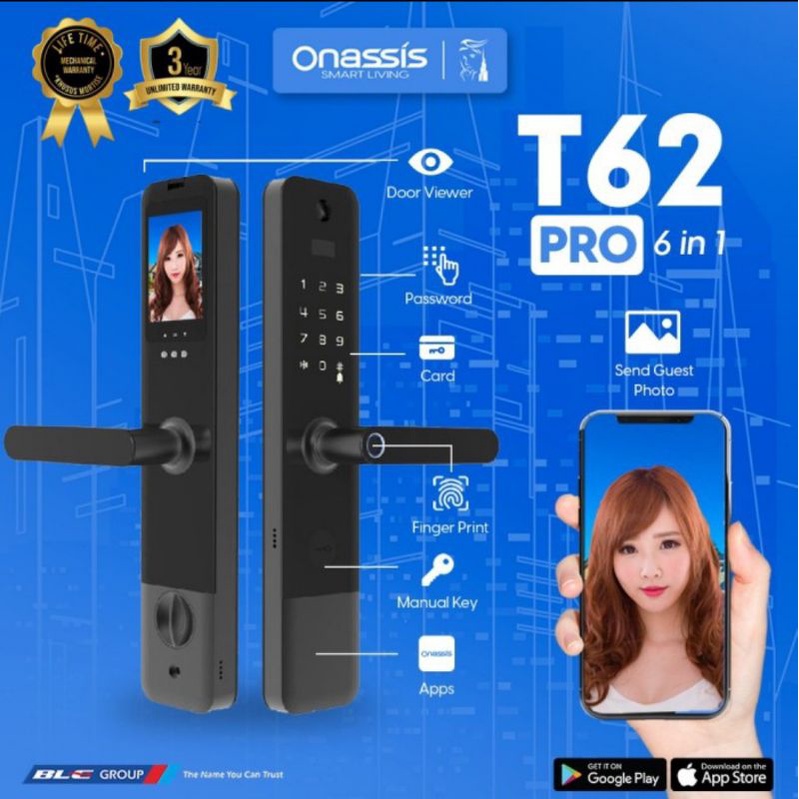 Smart Lock Digital Lock Smart Home Kunci Otomatis Kunci Digital Onassis T62 Pro