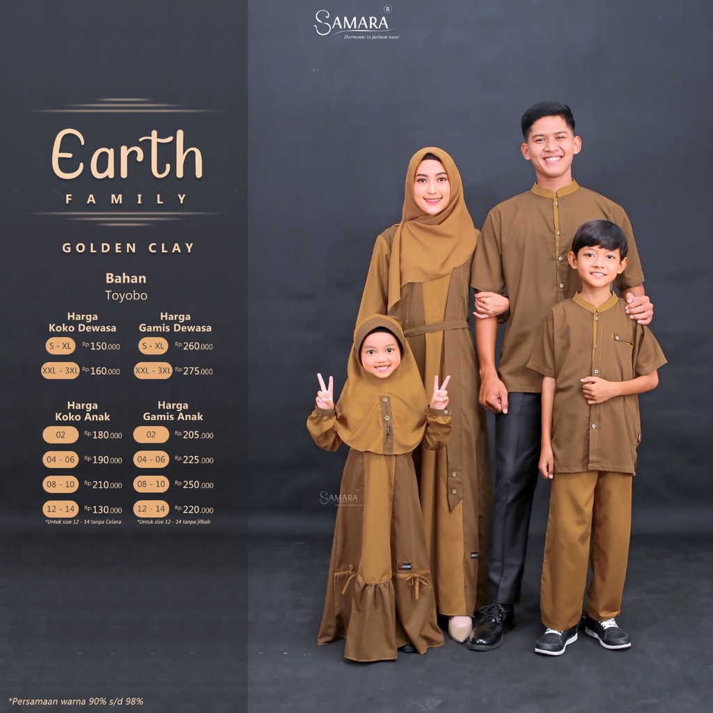 Samara J06 Earth Family Golden Clay gamis sarimbit keluarga Baju couple Keluarga busana muslim seragam pengajian | Sarimbit Terbaru samara golden silmi yasmeera aden