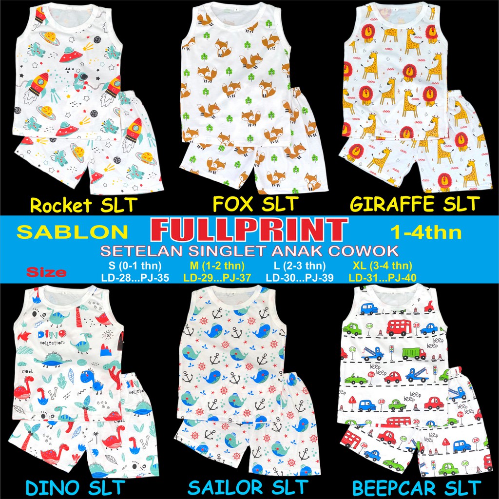 RAINBOW - SETELAN BAJU TIDUR SINGLET ANAK COWOK / PIYAMA ANAK SINGLET COWOK 1-4 TAHUN