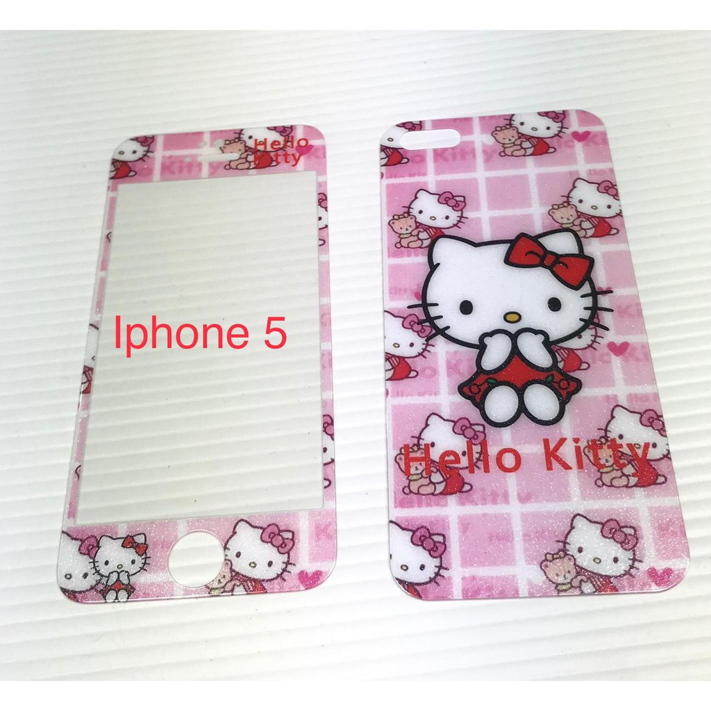 Tempered Glass Iphone 5g &amp; 6g motif hello kitty Full depan belakang screen guard anti gores