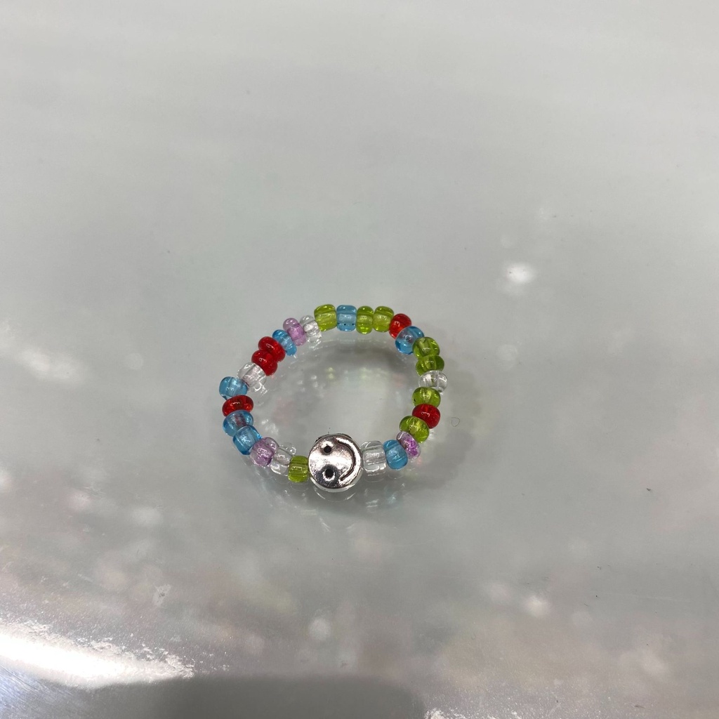 Gelang Tangan Manik-Manik Motif Smiley Face Warna Permen Beige Ala Korea / Retro Untuk Wanita-Clear Colorful Ring