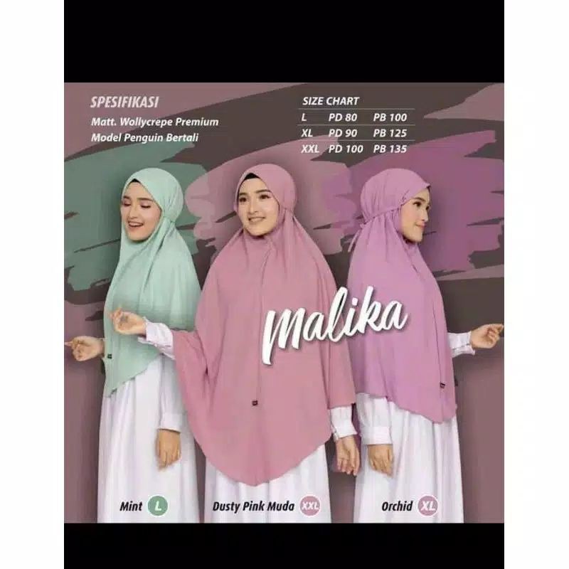 Khimar Malika size L, XL, XXL | khimar syar'i | non ped | bahan wollycrepe premium |