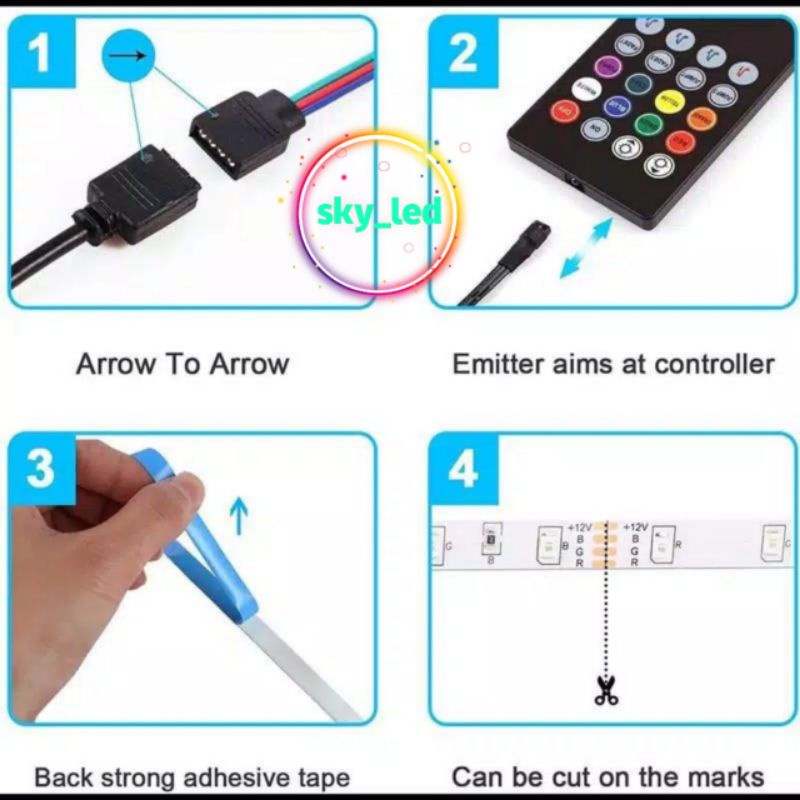 LAMPU LED  STRIP 5050 10m RGB REMOT SENSOR MUSIC  IP68 10M AC 220V + ADAPTOR + REMOTE 5050 (LAMPU TIKTOK)