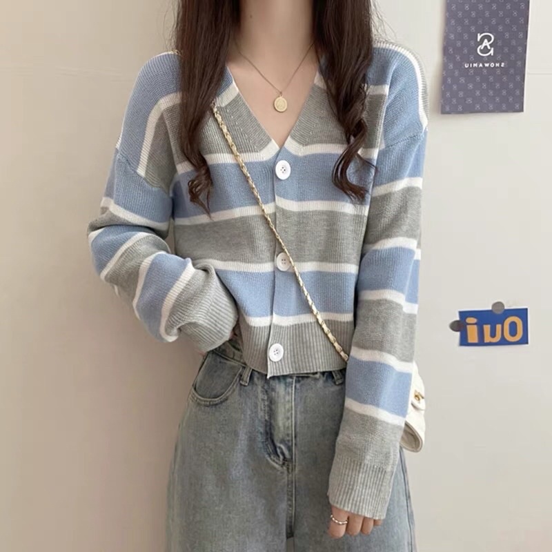 Naya Stripped Cardigan Rajut / Cardigan Rajut Korea / Cardigan Rajut Crop