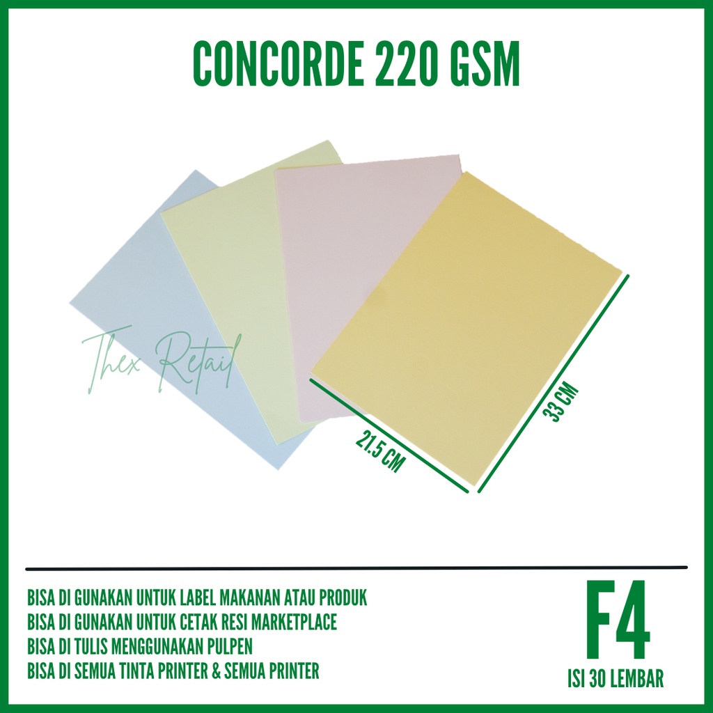

Kertas Concorde F4 220 gr isi 30 lembar / Kertas Sertifikat F4