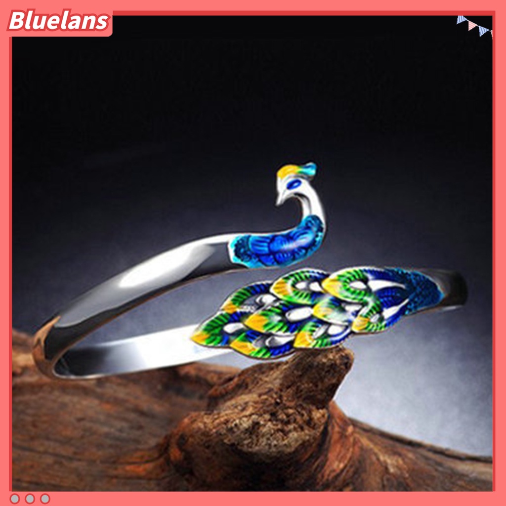 Gelang Cincin Electroplating Desain Merak Warna-Warni Gaya Elegan Untuk Wanita