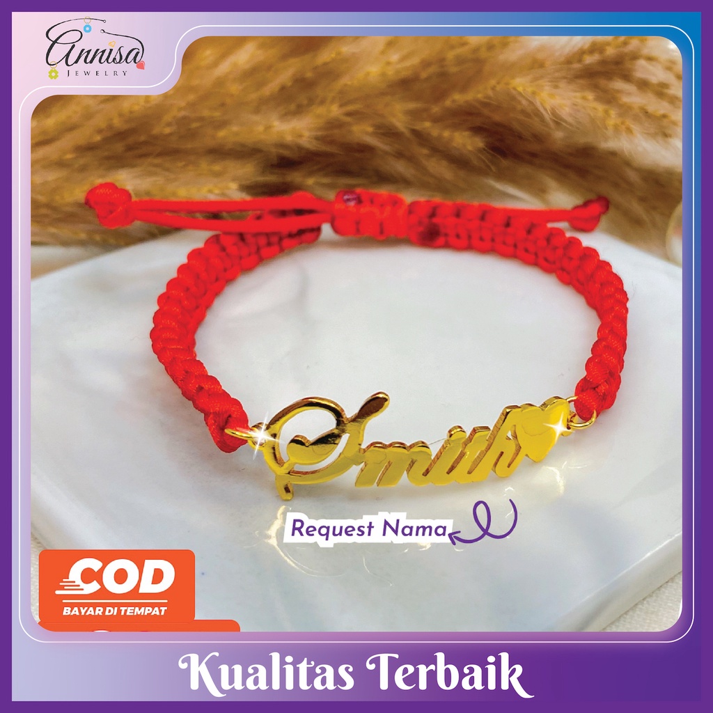 Gelang Nama Tali Serut Wanita Titanium Gold/ Silver