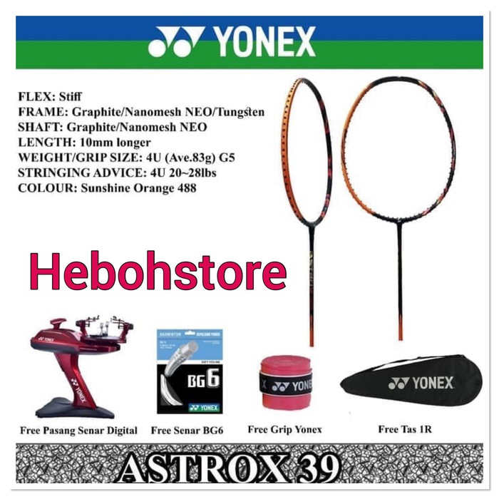 Dijual FREE PEMASANGAN Raket Badminton YONEX ASTROX 39 KOMPLIT ORIGINAL PROMO Diskon