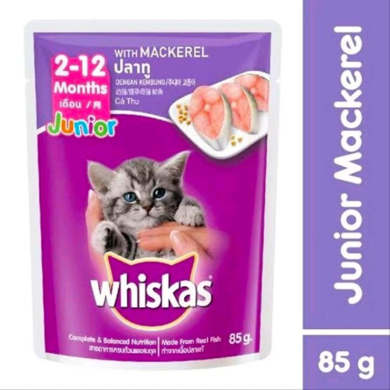 WHISKAS SACHEAT JUNIOR MACKEREL 80gr- MAKANAN BASAH KUCING