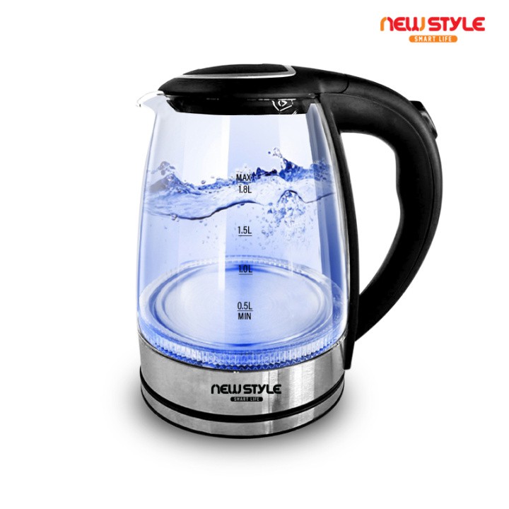 Newstyle Y21 Teko Listrik Masak Air Kaca Stainless Steel Transparan Kettle Boiling Water 1.8l