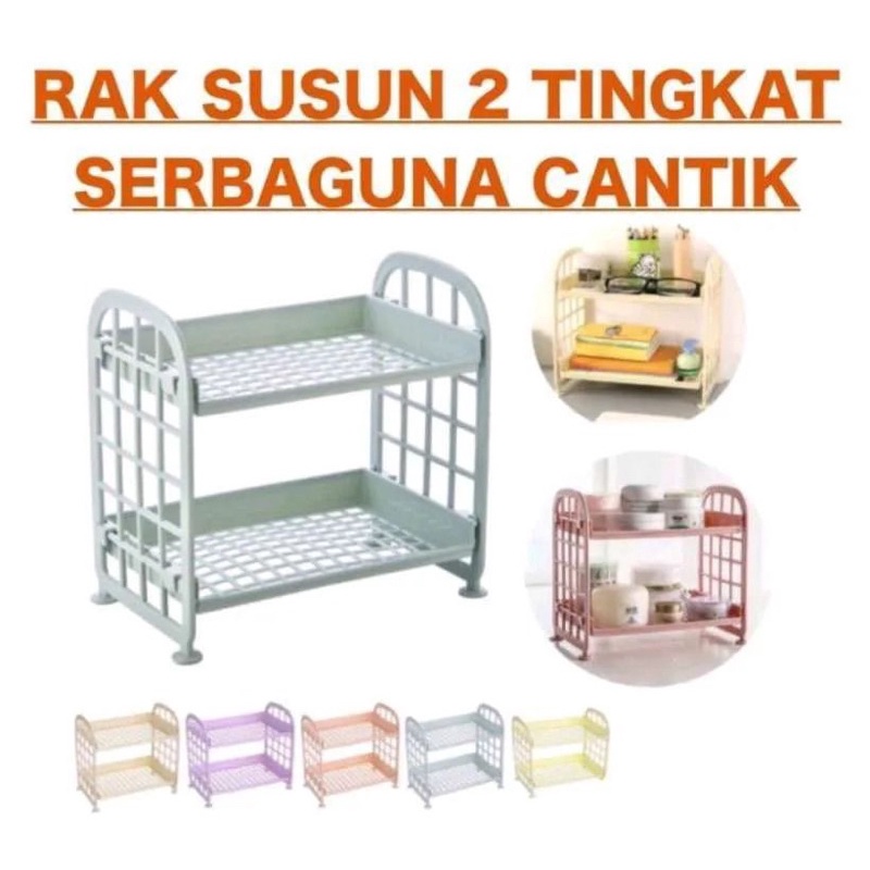 (SUN) Rak Susun 2Tingkat Tempat Penyimpanan Kosmestik / Bumbu Dapur Peralatan Kamar Mandi Rak Susun 2 Tingkat Serbaguna