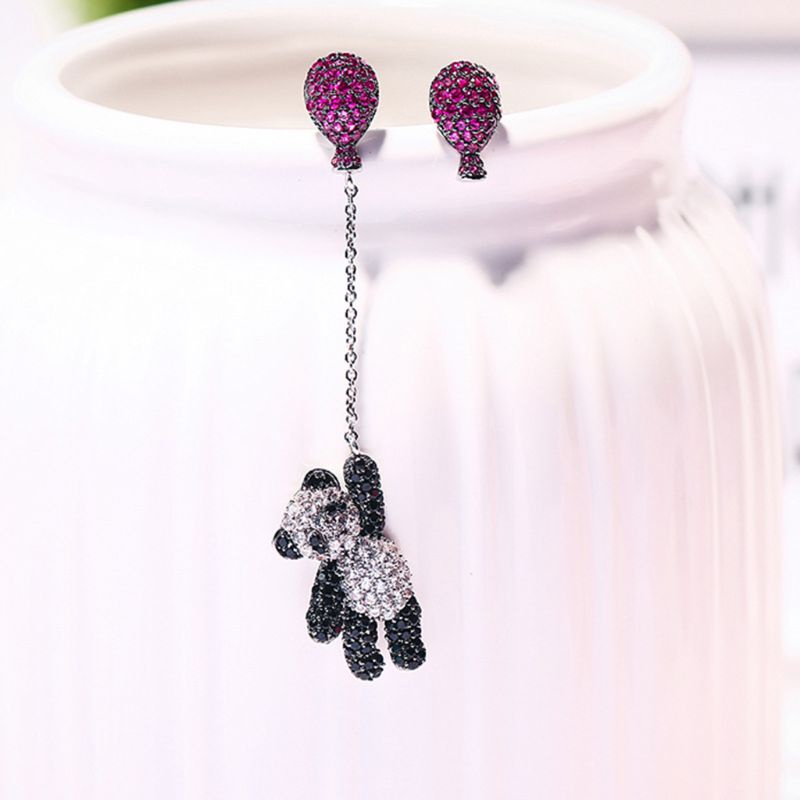 SIY  Irregular cute black white bear pink balloon earrings tassel dangle earrings