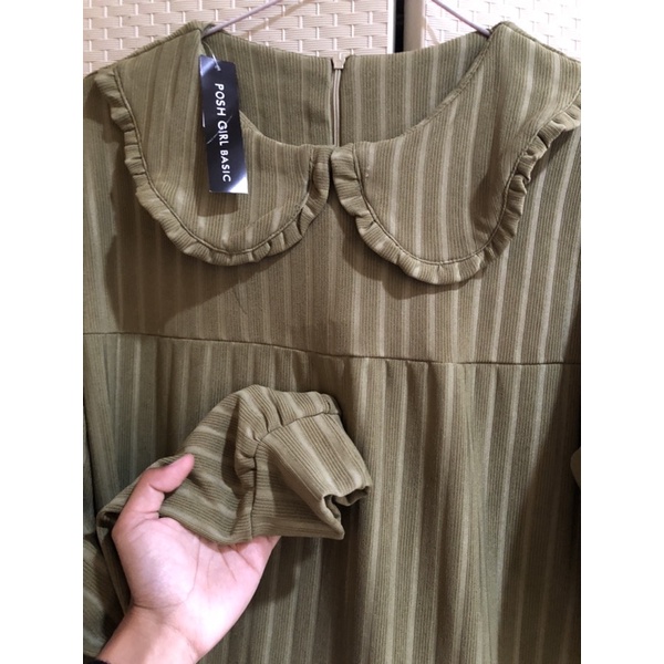 midi dress knit kerah army premium jumbo posh girl basic