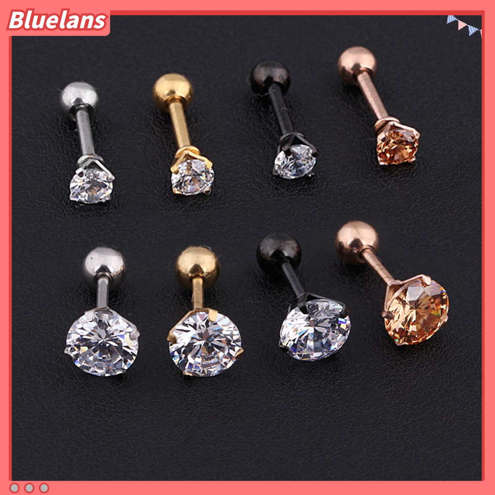 1pc Anting Stud Cubic Zirconia Bahan Titanium Steel Untuk Unisex